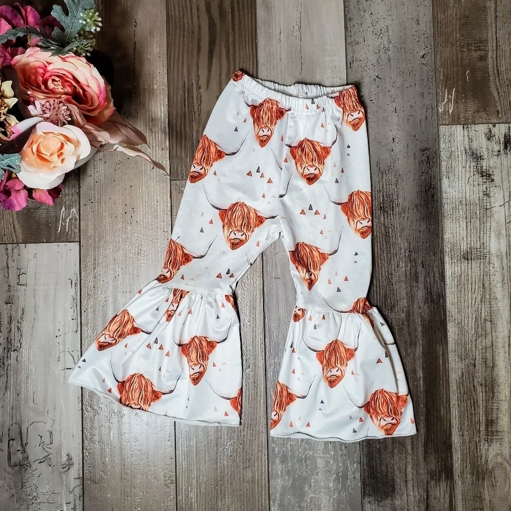 Toddler Girl Western Cow Print Flared Pants Size 110 2-3 Years EUC